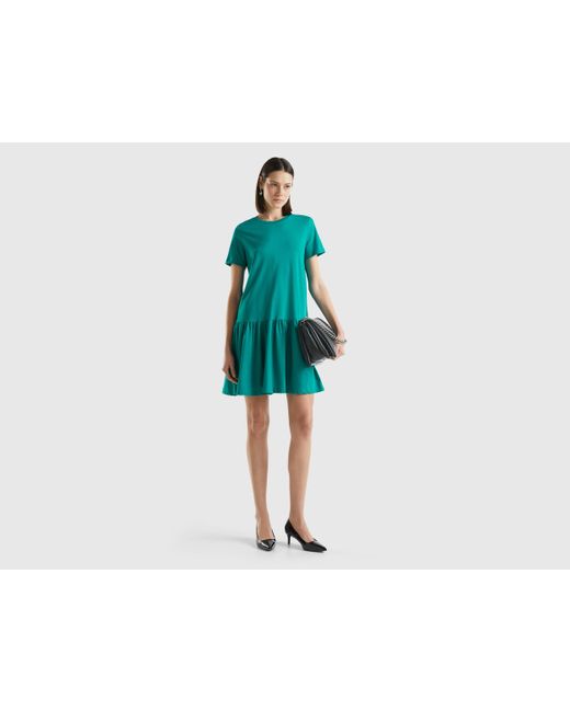 Benetton Black Short Dress In Long Fiber Cotton