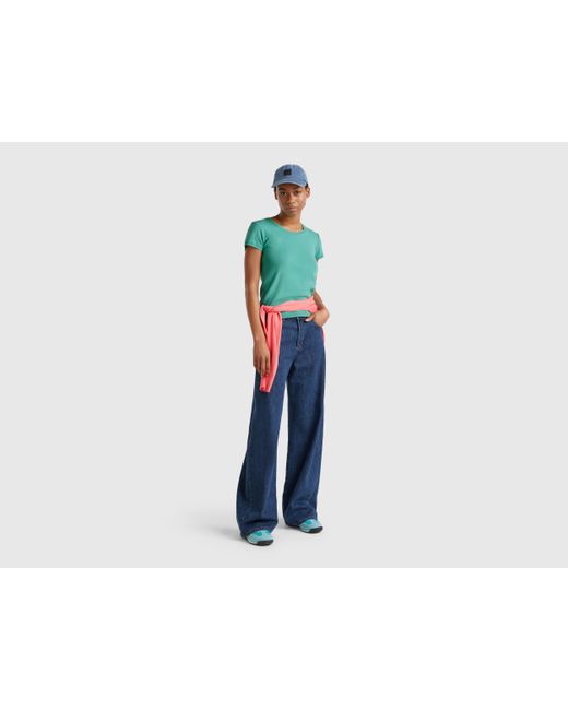 Benetton, Pull À Manches Courtes En 100 Coton, Bleu Vert, Femme Benetton en coloris Blue