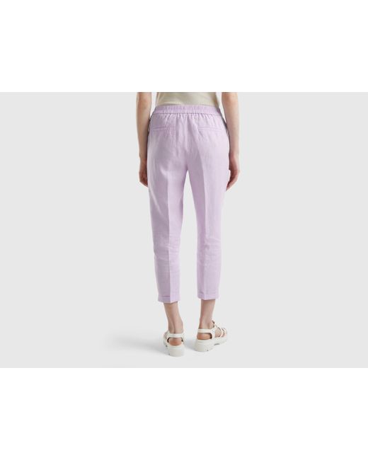 Benetton Black Cropped Trousers In 100% Linen