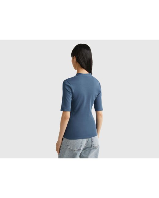 Benetton Blue Slim Fit T-shirt In Long Fiber Cotton