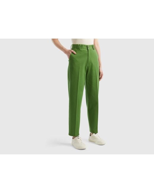 Benetton Green Chino Trousers In Cotton And Modal®