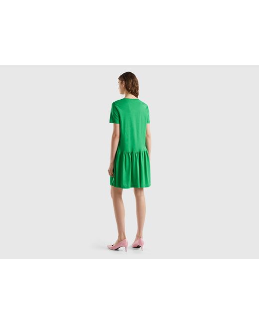 Benetton Green Short Dress In Long Fiber Cotton
