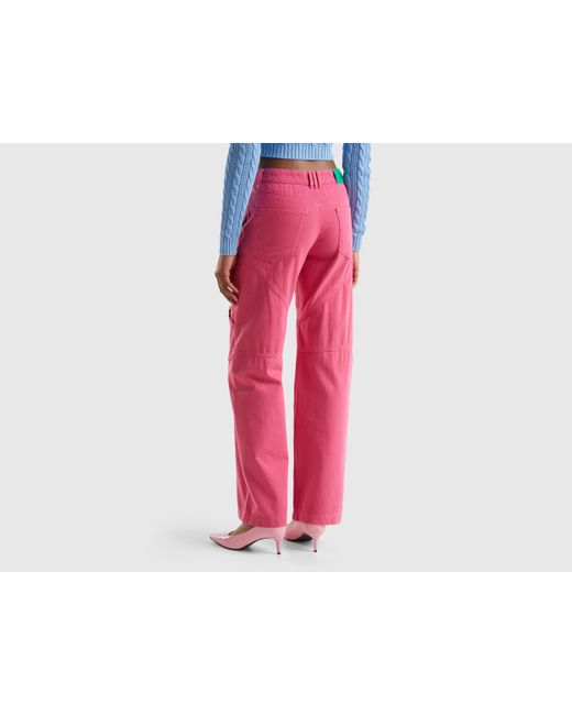 Benetton Red Cargo Trousers In Cotton