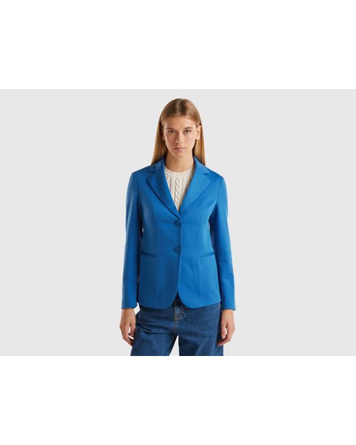 Benetton Blue Blazer In Cotton Blend