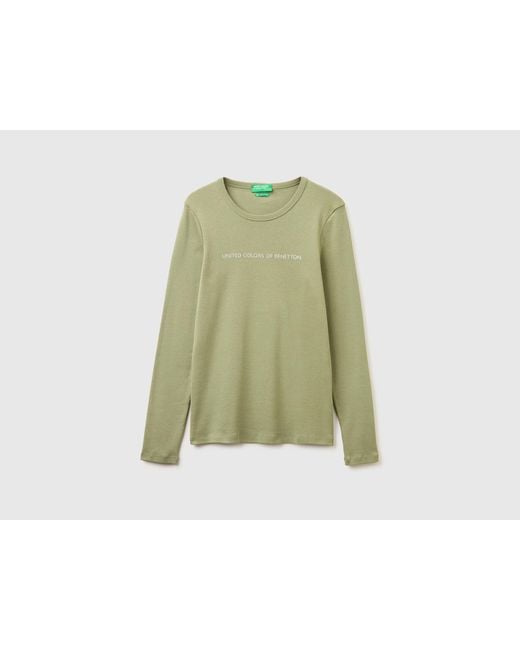 Benetton Green Benetton, Long Sleeve T-Shirt With Glitter Logo