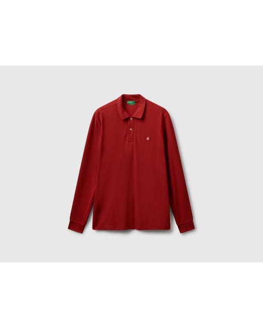 Benetton, Polo En Coton À Manches Longues, Taille, Rouge Brique, Homme Benetton pour homme en coloris Red
