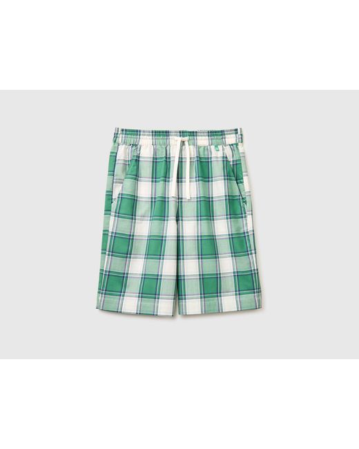 Benetton Green Benetton, Checked Bermuda Shorts With Drawstring for men