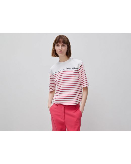 Benetton Red Benetton, Sailor Striped T-Shirt With Embroidery