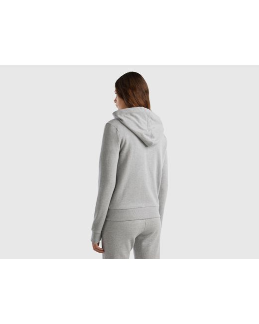 Benetton Gray 100% Cotton Sweatshirt With Zip And Hood