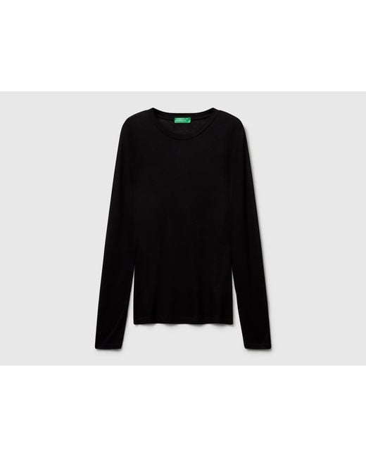 Benetton, Camiseta En Mezcla De Viscosa Y Cachemira, Talla, Negro, Mujer Benetton de color Black
