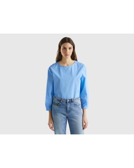 Benetton Blue Bluse In Leichter Baumwolle