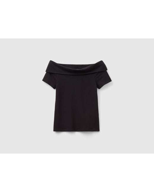 Benetton Black Slim-fit T-shirt With Bare Shoulders