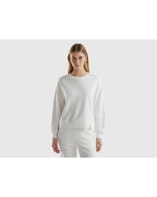 Benetton Gray Pullover Sweatshirt In Cotton Blend