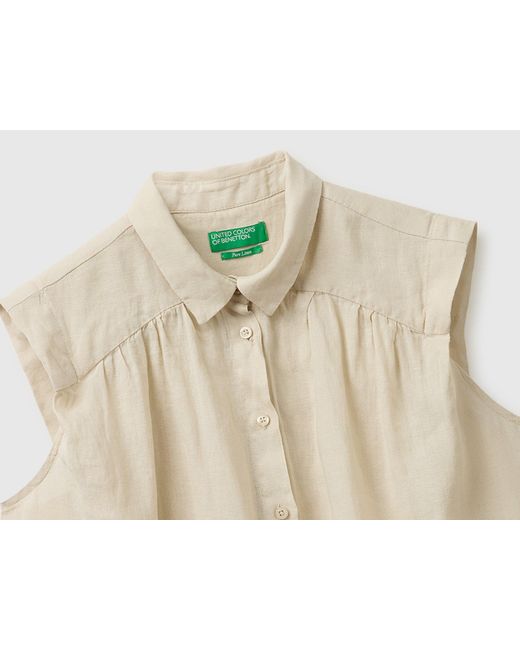 Benetton Natural Benetton, 100% Linen Sleeveless Blouse