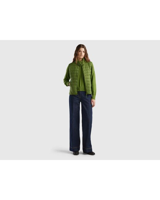 Benetton Green Sleeveless Puffer Jacket With Recycled Wadding