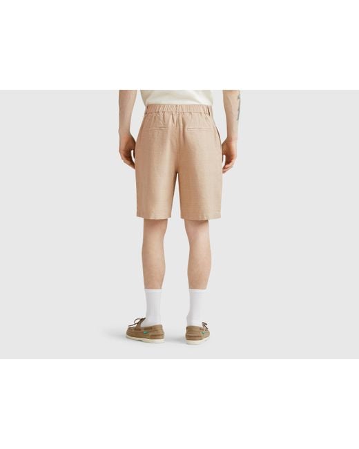 Benetton, Shorts De Rayas En Mezcla De Lino, Hombre Benetton de hombre de color Black
