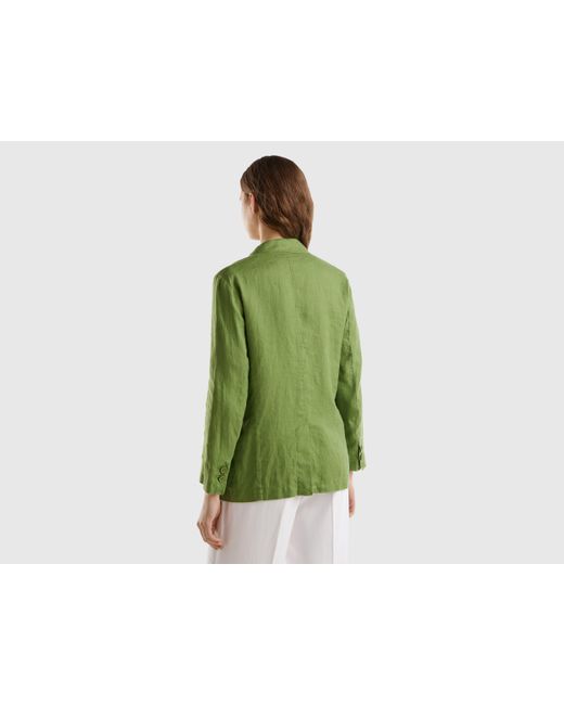 Benetton Green Blazer In Pure Linen