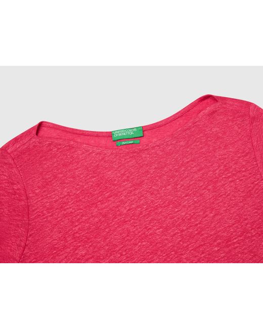 Benetton Red Benetton, Pure Linen T-Shirt With 3/4 Sleeves