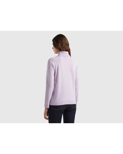 Benetton Black Light Lilac Turtleneck Sweater In Cashmere And Wool Blend
