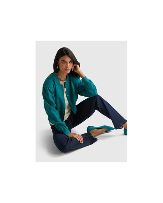 Benetton Blue Benetton, Bomberjacke Aus 100 Leinen, Größe, Dunkelgrün, Damen