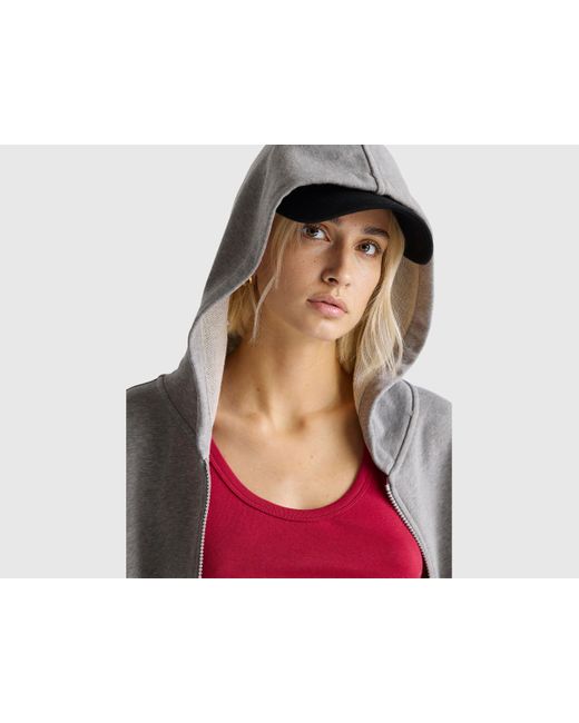 Benetton, Sudadera Con Capucha Y Cremallera 100 Algodón, Talla, Gris Claro, Mujer Benetton de color Black