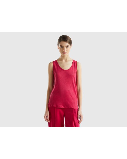 Benetton Red Tank Top In Pure Linen