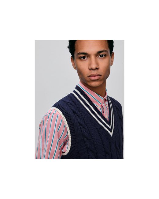 Benetton Blue Benetton, V-Neck Vest With Braids for men