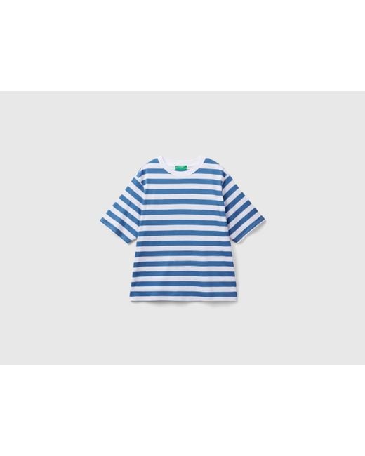 Benetton Blue Gestreiftes T-shirt In Comfort Fit