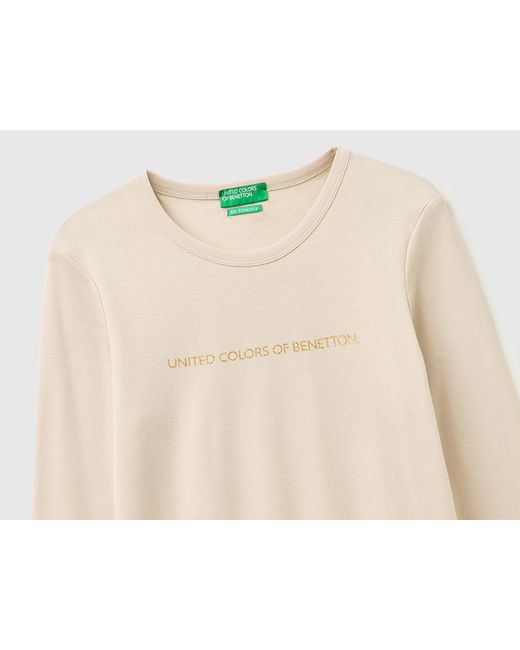 Benetton Black Benetton, Long Sleeve T-Shirt With Glitter Logo