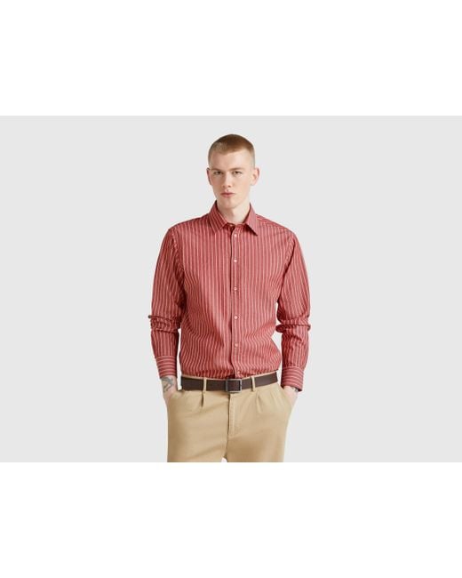 Benetton, Camicia A Righe Regular Fit, Taglia, Rosso, Uomo di Benetton in Red da Uomo