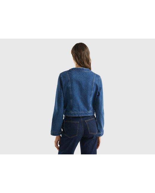 Benetton Blue Jeansjacke Mit Rundhalsausschnitt