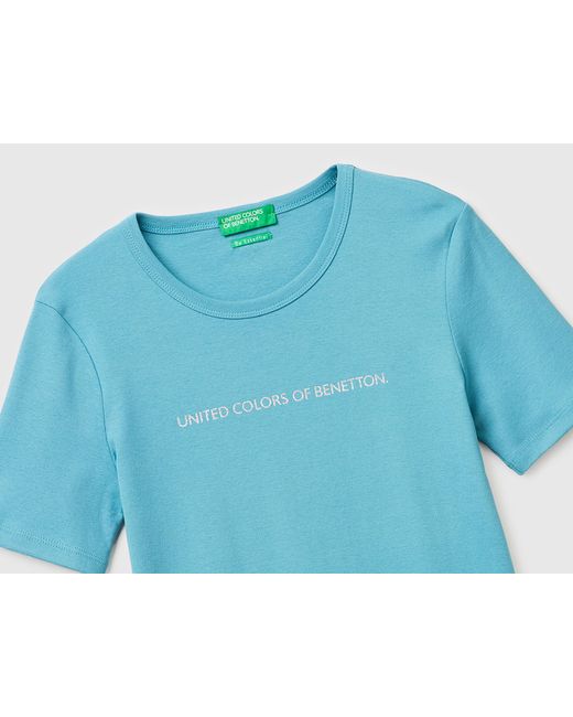 Benetton Blue Benetton, Short Sleeve T-Shirt With Glitter Logo