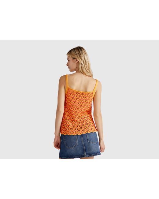 Benetton, Camiseta Sin Mangas De Ganchillo, Amarillo, Mujer Benetton de color Blue