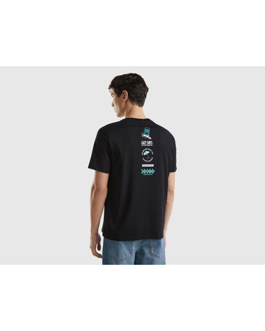 Benetton Black T-shirt With Print In Organic Cotton for men