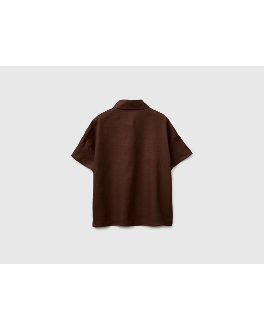 Benetton Brown Benetton, 100% Linen Short-Sleeved Blouse