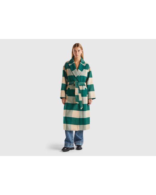 Benetton Green Benetton, Double-Breasted Check Coat