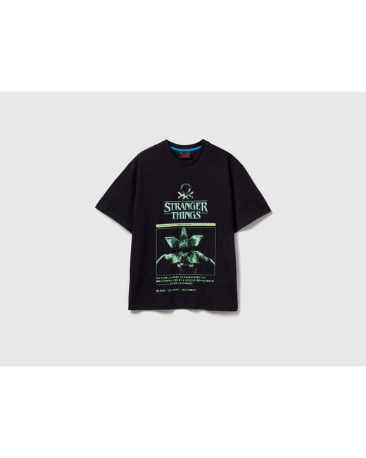 Benetton Black Benetton, T-Shirt With Stranger Things Print for men