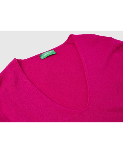 Benetton Pink Benetton, Fuchsia V-Neck Sweater