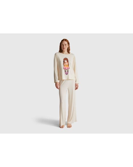 Benetton, Maglia Con Stampa Santoro Gorjuss, Taglia, Bianco Panna, Donna di Benetton in Black