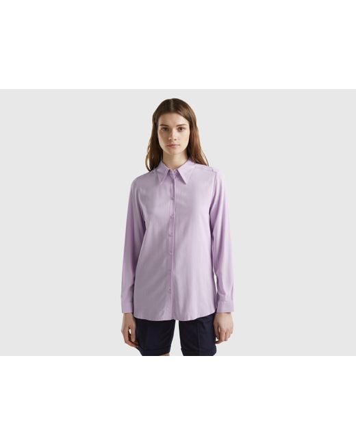 Camicia Regular Fit In Viscosa Sostenibile di Benetton in Purple