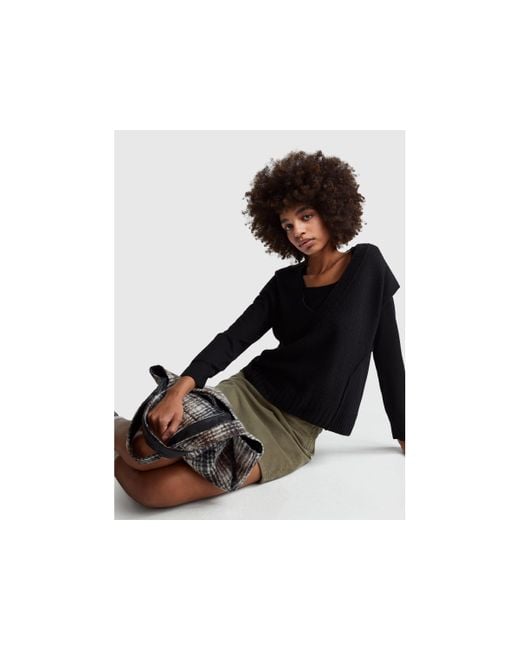 Benetton, Chaleco De Cuello En V De Mezcla De Lana, Talla, Negro, Mujer Benetton de color Black