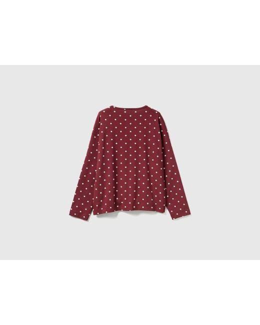 Benetton, Suéter Cálido De Algodón Con Lunares, Talla, Burdeos, Mujer Benetton de color Red
