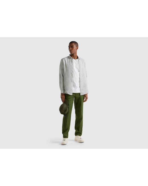 Benetton Green Chinos In Pure Linen for men