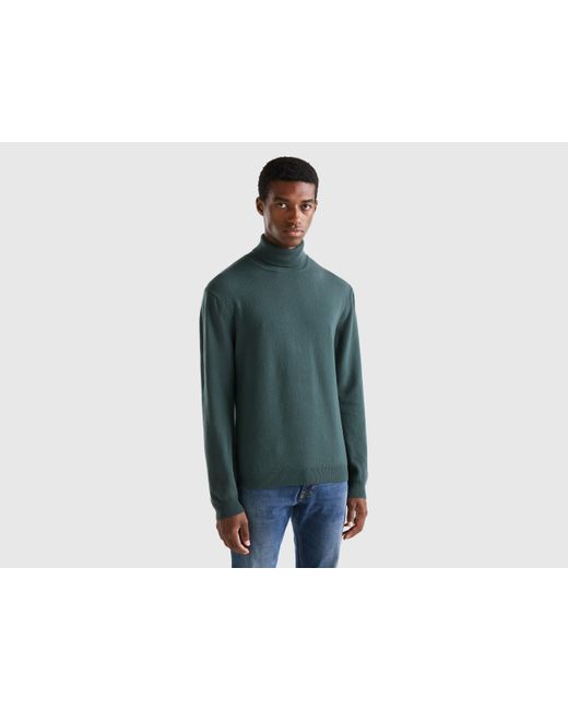 Benetton Dark Green Turtleneck In Pure Merino Wool for Men | Lyst UK