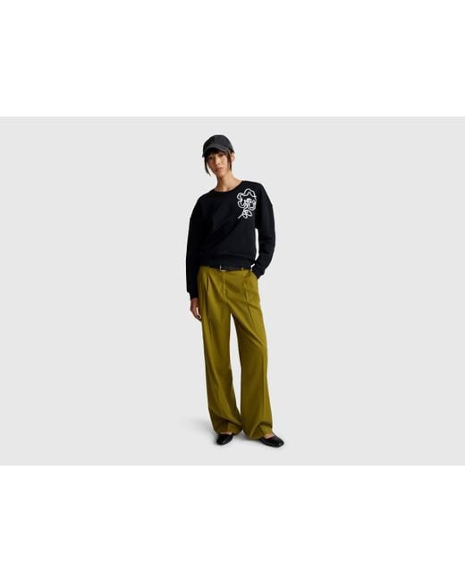 Benetton, Sudadera De Corte Regular Con Aplicación, Talla, Negro, Mujer Benetton de color Black