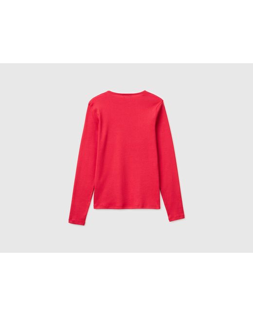 Benetton, T-Shirt À Manches Longues Coupe Ajustée, Taille, Fraise, Femme Benetton en coloris Red
