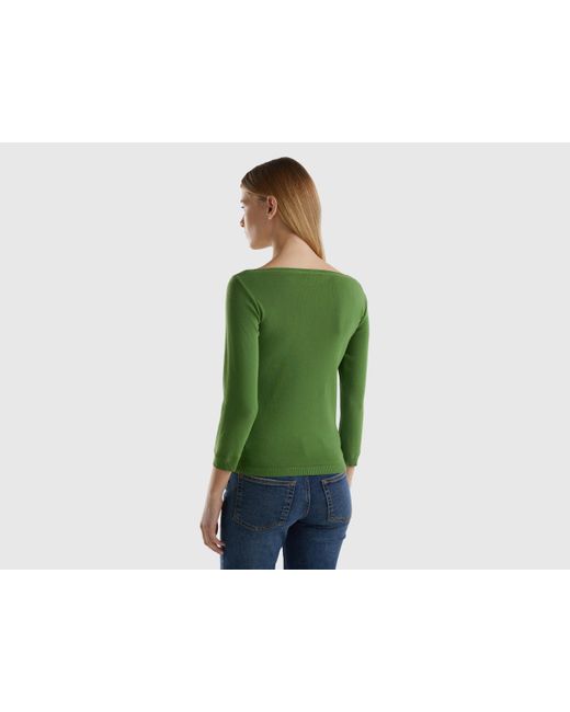 Benetton Green 100% Cotton Boat Neck Sweater