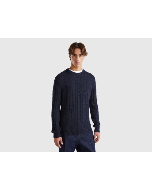 Benetton Blue Benetton, Cable Knit Sweater for men