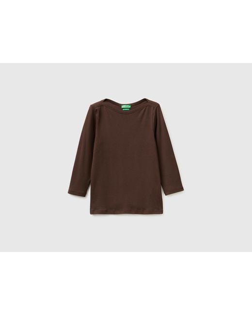 Benetton Brown Benetton, Slim Fit T-Shirt With Boat Neck