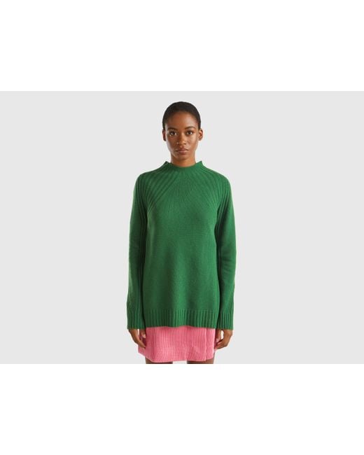 Benetton Green Benetton, Turtleneck Sweater With Slits, , Dark